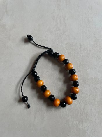 Bracelet perle réglable noir & marron clair