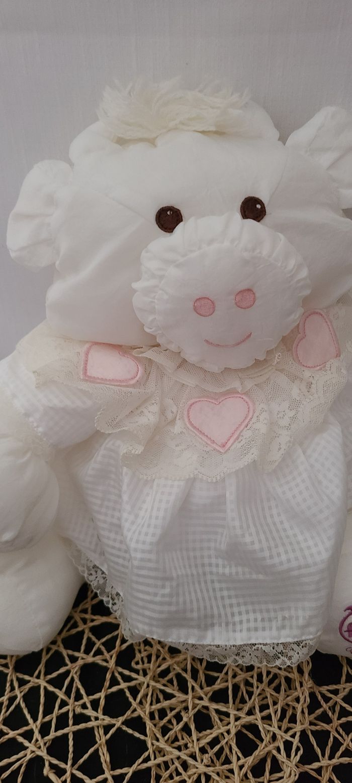 Peluche ancienne Fisher Price Puffalump vache blanche années 80 immaculée