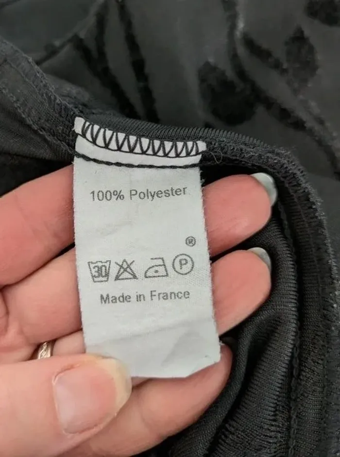 Robe longue vintage noire fleurs en velours - Jean Delfin - taille 42 - photo numéro 6