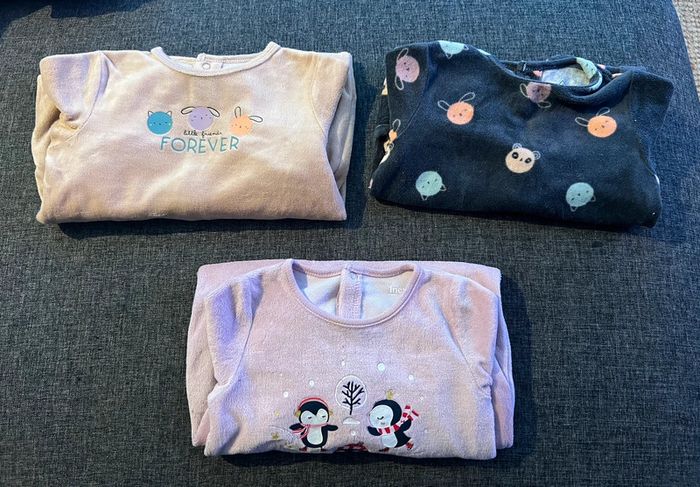 Lot 3 pyjamas hiver en velours bébé fille Tex In extenso 18 mois