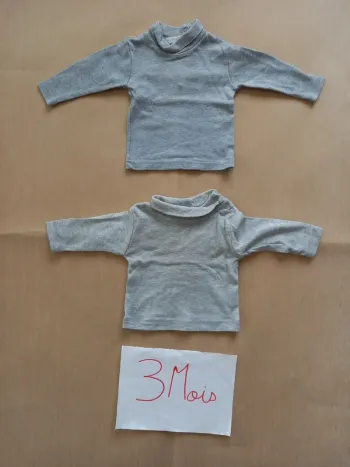 Lot 2 T-shirts ML (col roulé) 3 mois