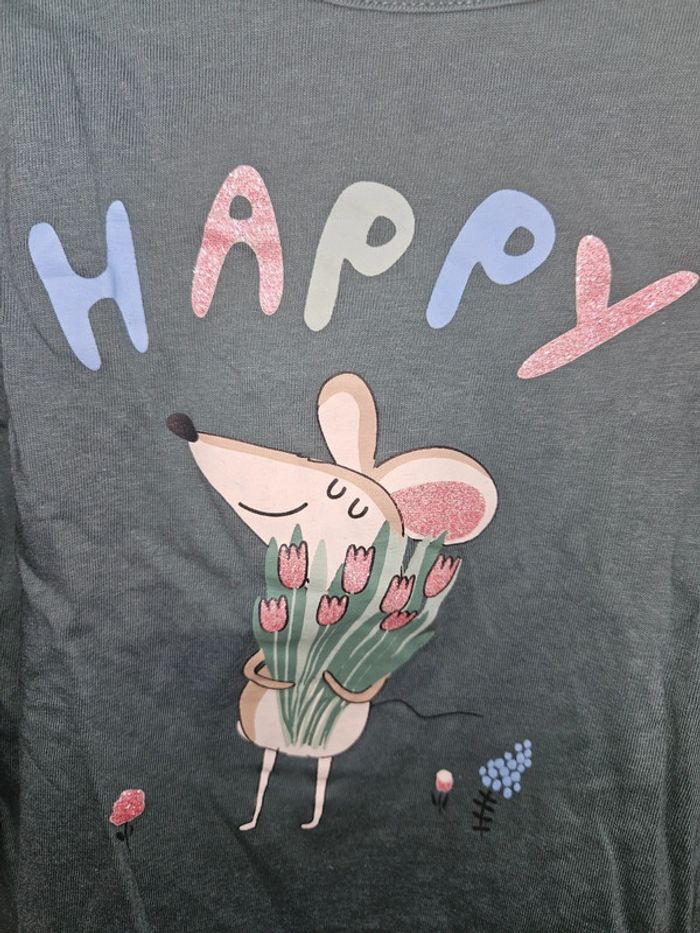 T-shirt manches longues vert motif "Happy souris" - Dopo Dopo Takko - 24 mois (92 cm) - photo numéro 2