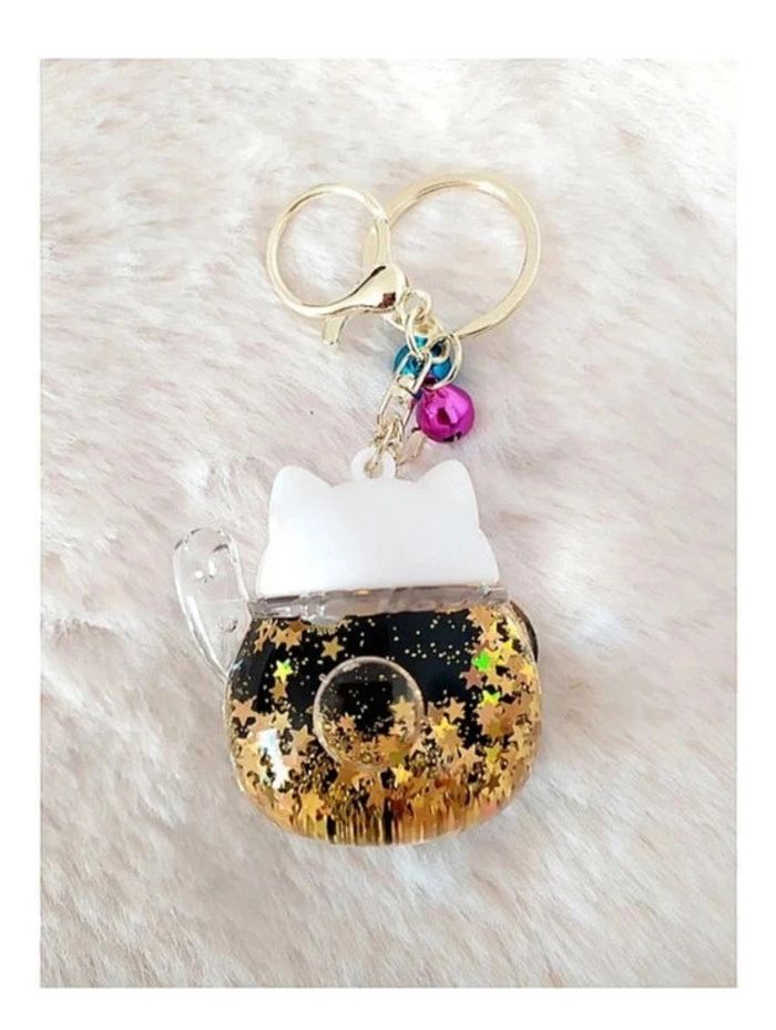 Porte-clé figurine Maneki Neko chat chanceux porte-bonheur avec liquide à paillettes - photo numéro 2
