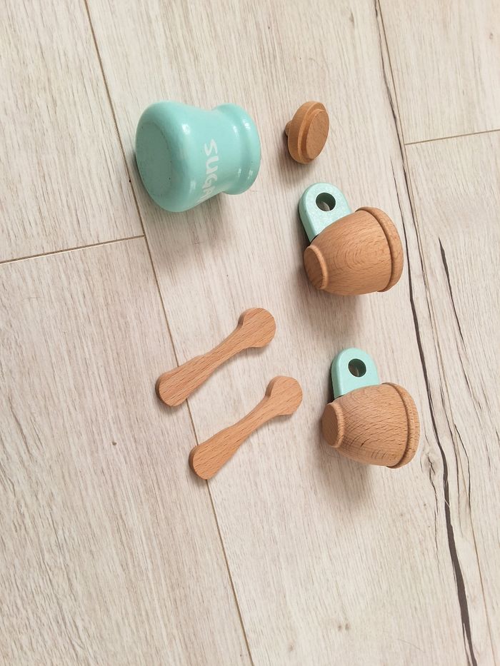 Jeu jouet enfant bois machine à café expresso 2 tasses et sucrier - photo numéro 7