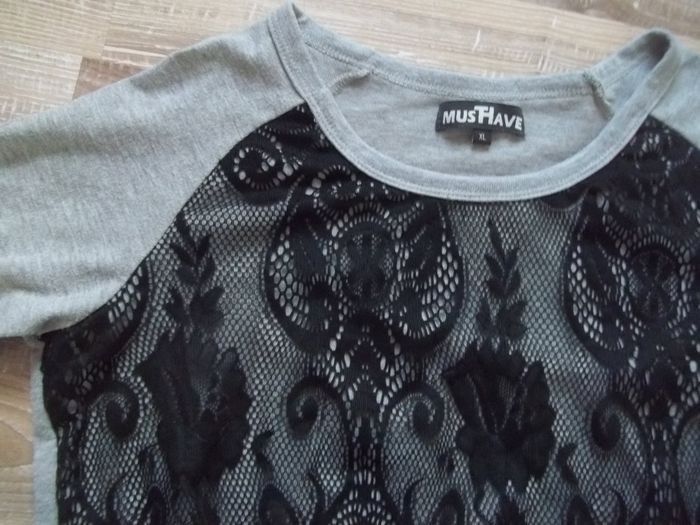 Sweat gris dentelle noire MustHave XL - photo numéro 2