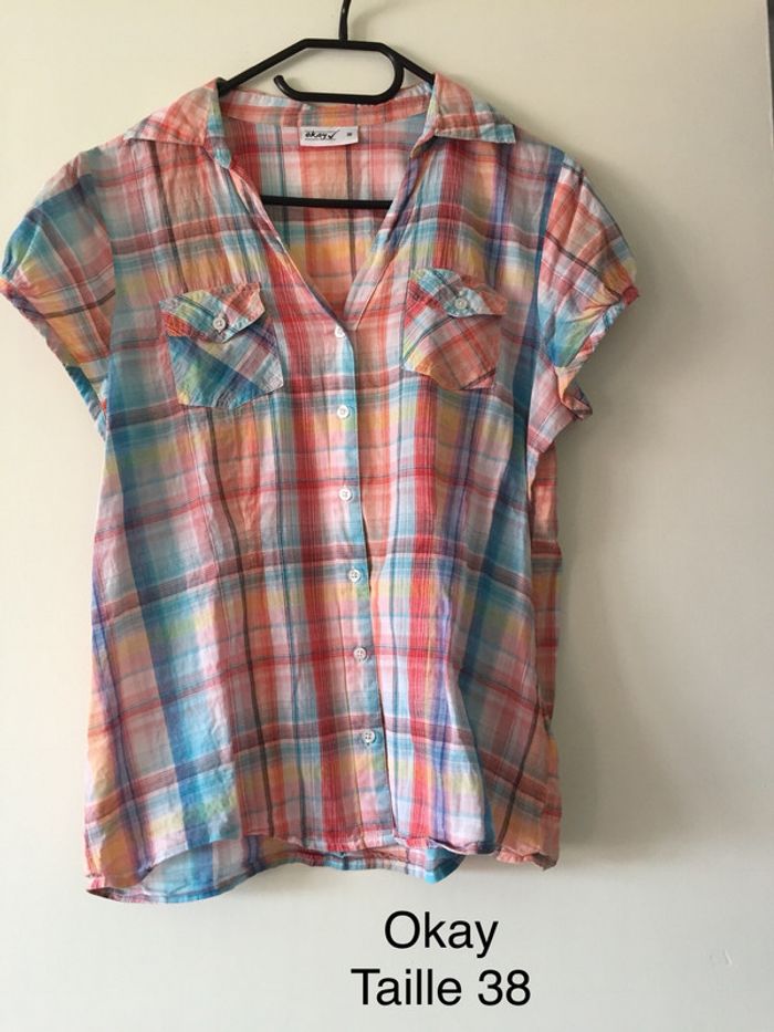 Chemise à carreaux multicolores Okay Taille 38 - photo numéro 5
