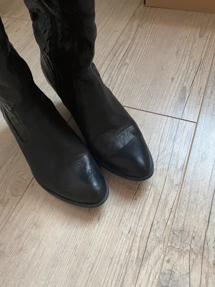 Bottes hautes plissées noir style santiag cowboy - photo numéro 8