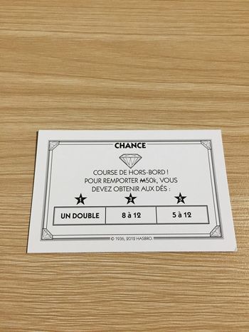 Carte chance course de hors-bord pièce détachée jeu de société Monopoly Millionnaire #A45