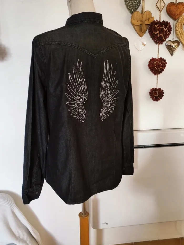 🪽dark angel 🌚 chemise en jean ailles cloutées dos - photo numéro 10