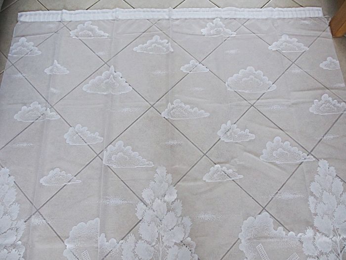 Voilage blanc motif paysage avec étang, cygnes et moulins à vent Décorêve - photo numéro 3