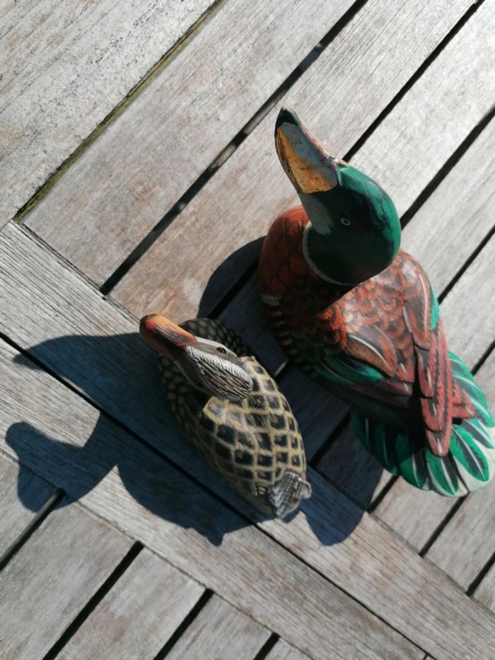 Figurine statuette canard et cane bois décoration collection vintage - photo numéro 2