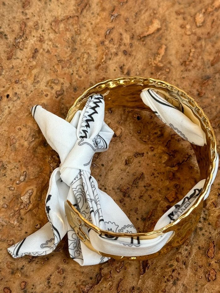 Bracelet jonc large réglable acier inoxydable or bandana traversant - photo numéro 7