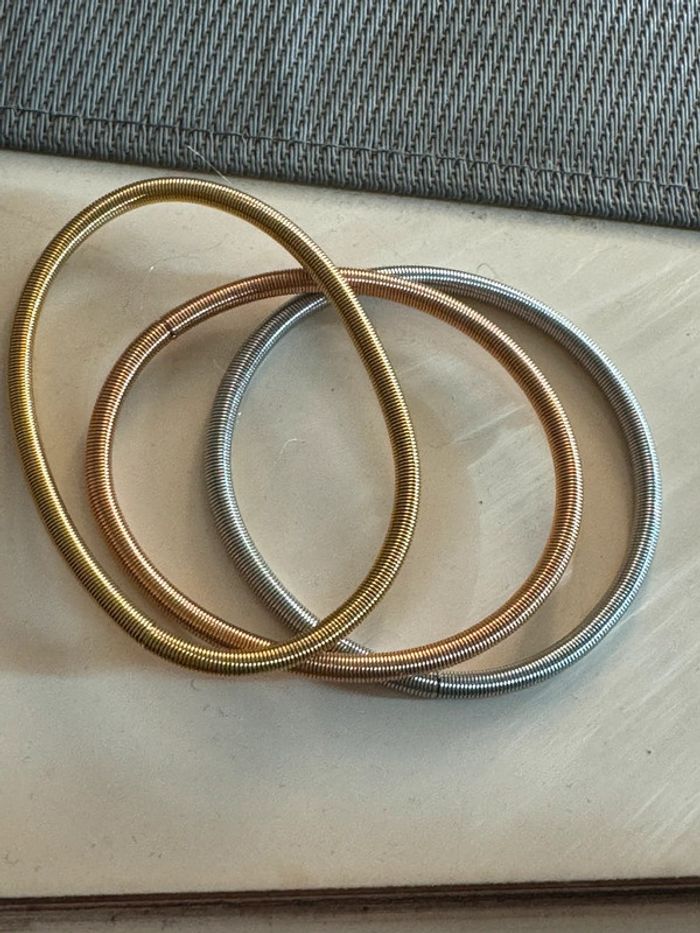 Lot de 3 joncs épais corde de guitare acier inoxydable or rose jaune et argent - photo numéro 4
