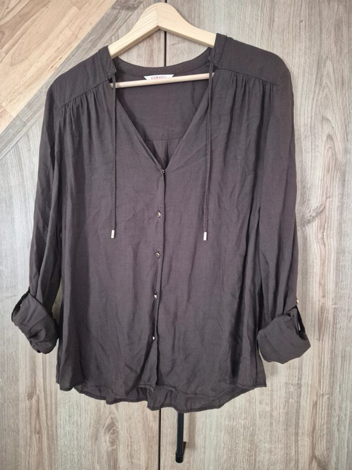 Chemisier marron manches retroussable taille 44