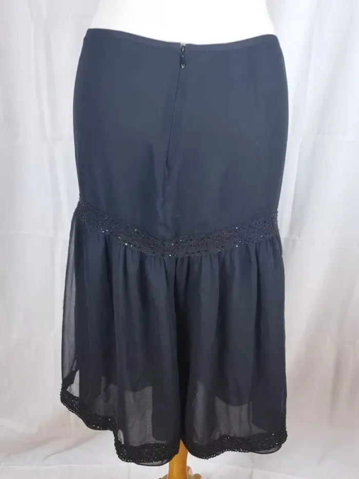 Massimo Dutti Jupe noire Silk voile détails sequins mi longue T38/M - photo numéro 7