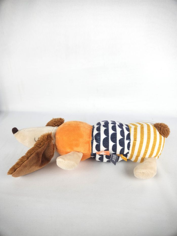 Peluche Doudou Chien Tape à l'Oeil - Hochet - Orange Bleu Jaune - photo numéro 6