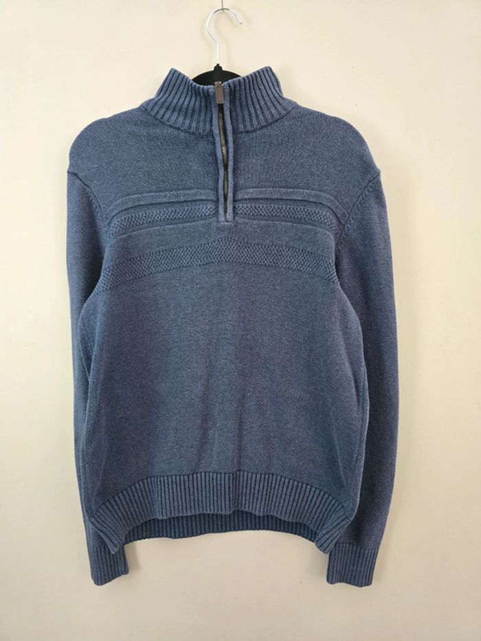 Pull Dockers bleu col montant zippé en maille texturée homme taille S
