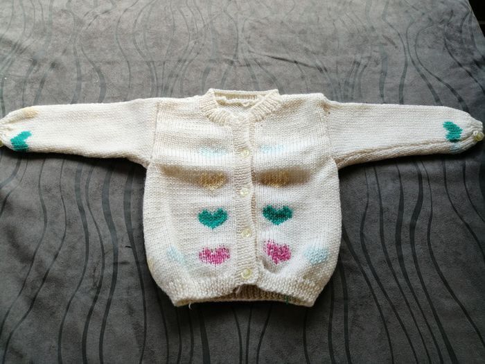 Gilet écru tricoté main 6 mois/1 an phildar