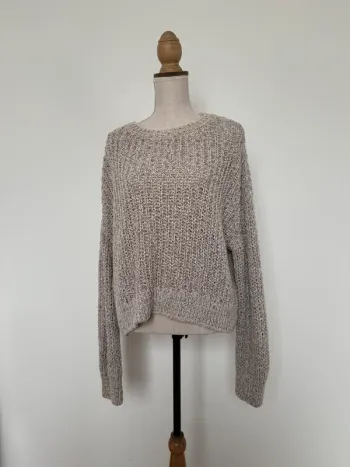 Pull maille sweater maglione suéter trui Sweat-shirt haut sweat t-shirt manches longues femme taupe