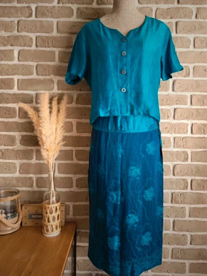 Ensemble tailleur chic et vintage années 80 haut et jupe bleu - photo numéro 11