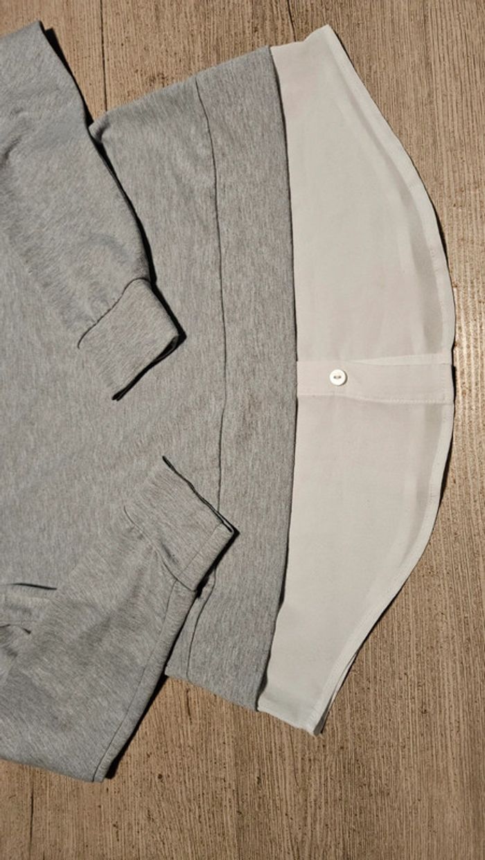 Pull gris clair à manches longues avec chemise blanche en dessous, Only, taille S - photo numéro 6