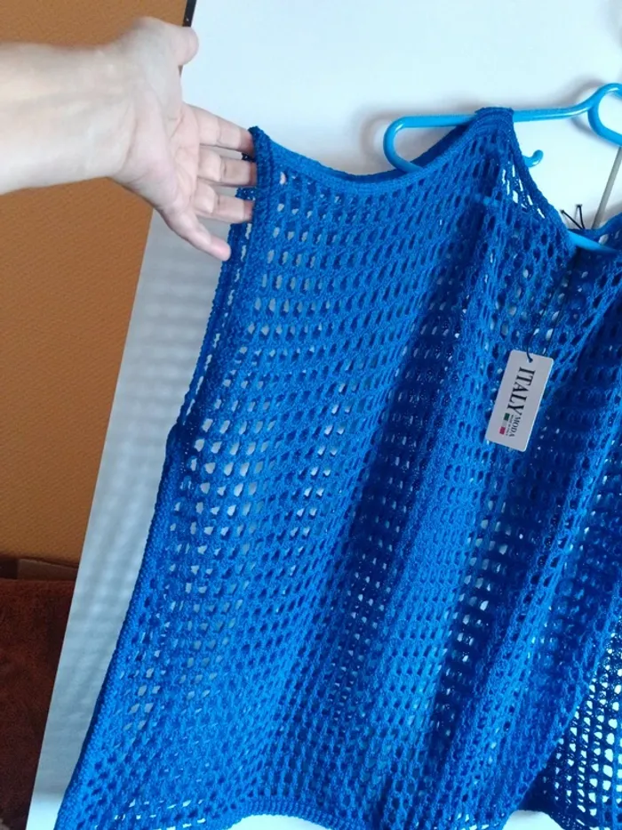 Pull été épaules dénudées sans manches bleu électrique - photo numéro 4
