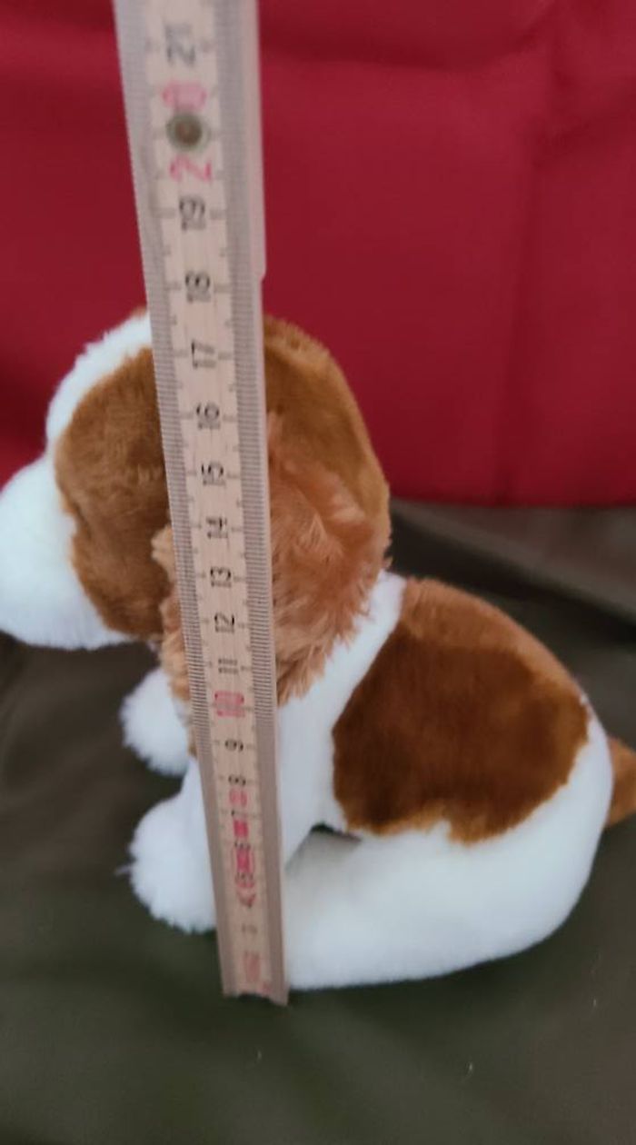 peluche chien assis blanc tache marron jemini - photo numéro 2