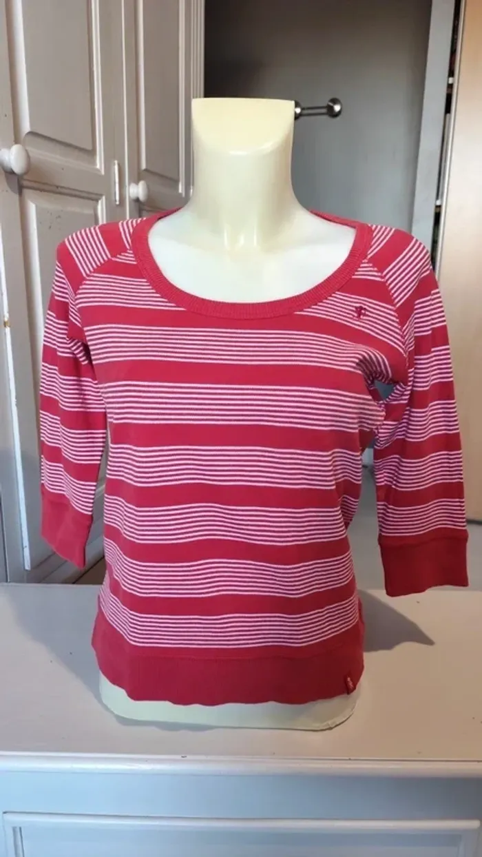 Pull rayé rouge et blanc T36 - EDC - photo numéro 3
