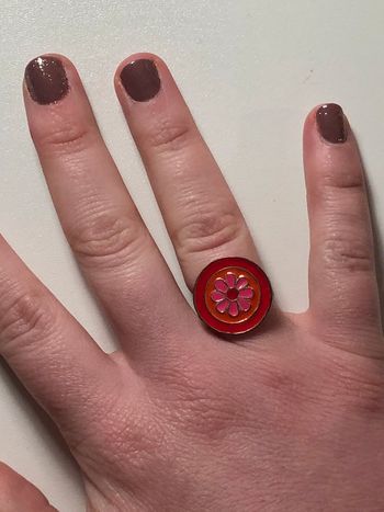 Bague fleur métal rouge orange et rose