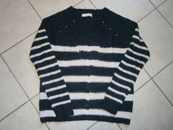 Pull ML marine rayé blanc PROMOD Taille 42