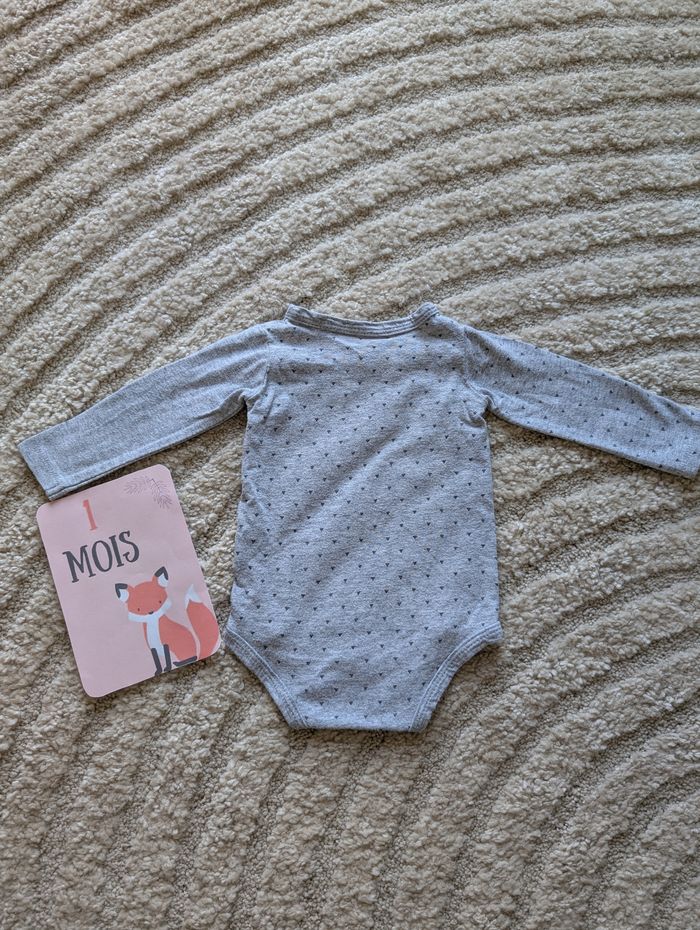 Body cache-cœur manches longues, gris, bébé unisexe, 1 mois, P'tit bisou - photo numéro 2