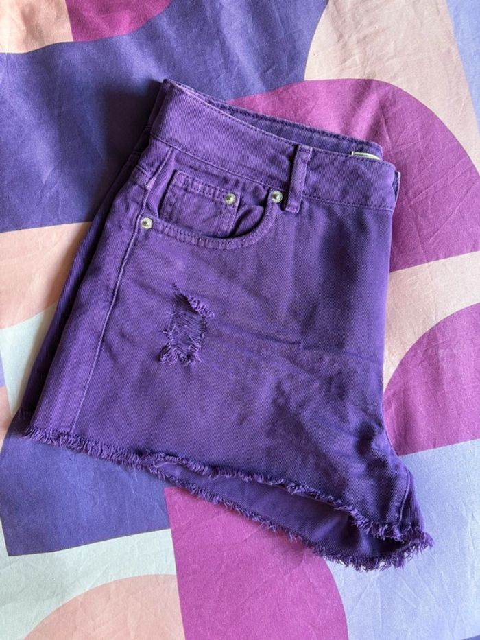Short en jean denim taille haute violet Pimkie 40 - photo numéro 8
