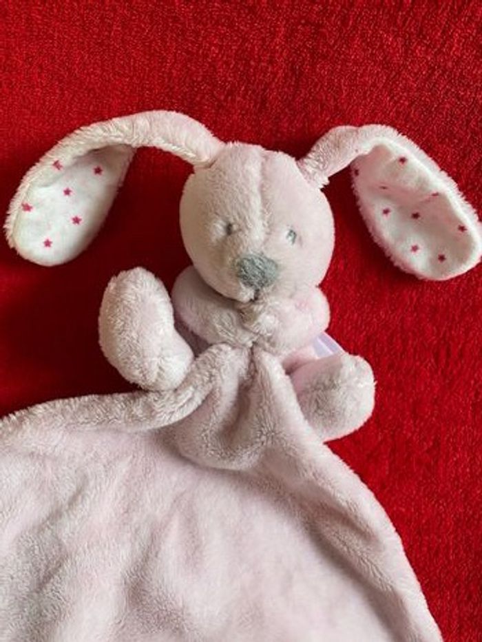 Vertbaudet doudou lapin mouchoir rose oreilles étoiles Neuf jamais utilisé - photo numéro 2