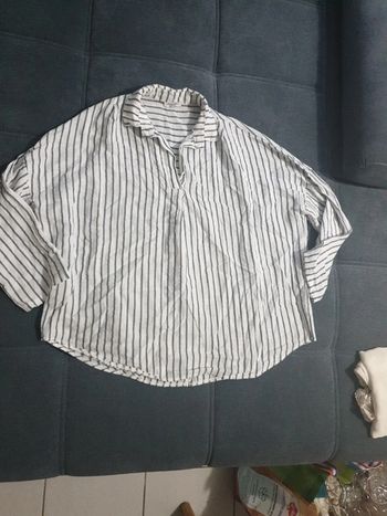 Blouse très loose marinière en lin taille unique