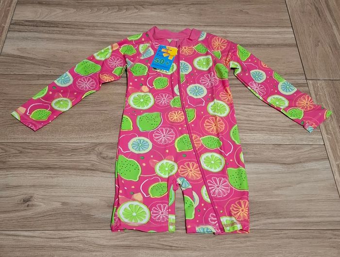 Maillot de bain fille manches longues piscine rose vert