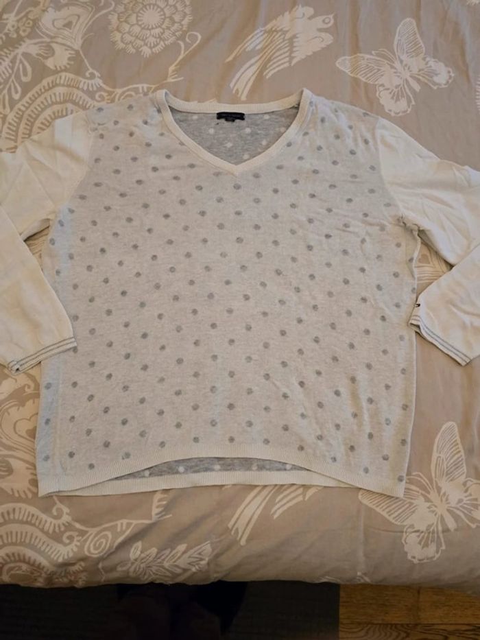 🌟 Pull col V blanc à pois gris Tommy hilfiger femme - Taille  XXL 🌟 - photo numéro 2