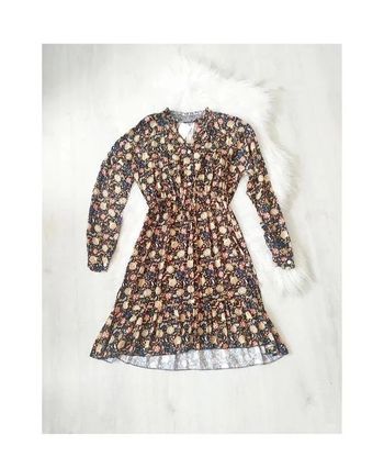 Robe manches longues col chemise à boutons évasée imprimé fleurs esprit rétro vintage années 70 boho