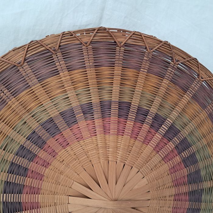 Décoration ronde murale en rotin osier multicolores du Laos - photo numéro 3