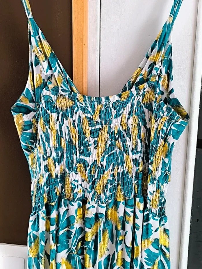 Robe longue imprimée tropicale verte et dorée femme 40/42 - photo numéro 11