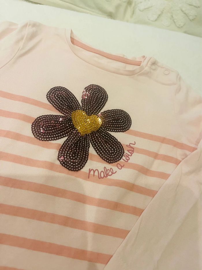 Tee shirt manche longue rose avec fleur 18 mois 84-89cm Inextenso - photo numéro 3