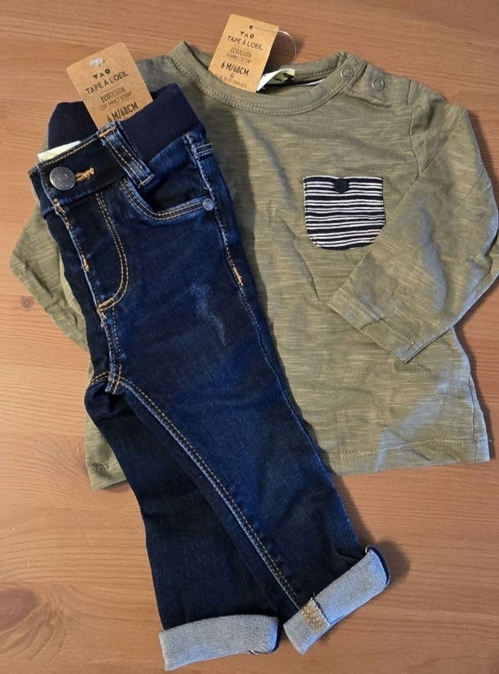 NEUFS (non portés ) 🏷💙😍 teeshirt ml et jeans 6mois Garçon 😍💙🏷