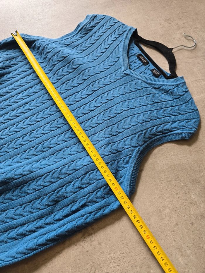 Pull gilet chandail Izod bleu torsadé sans manches taille M - photo numéro 4