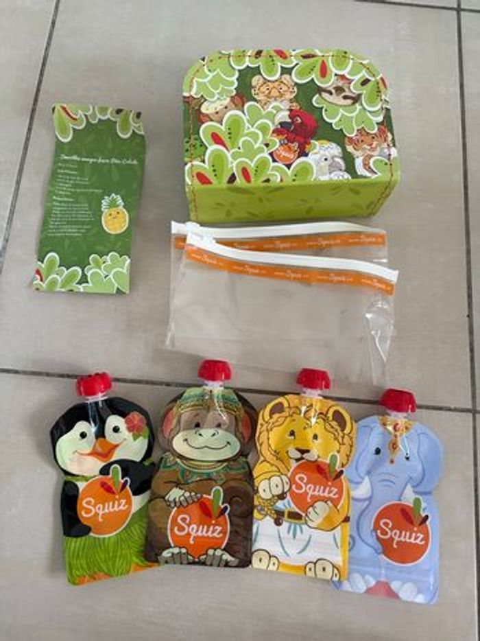 Neuve valisette squiz jungle gourdes compotes lavables