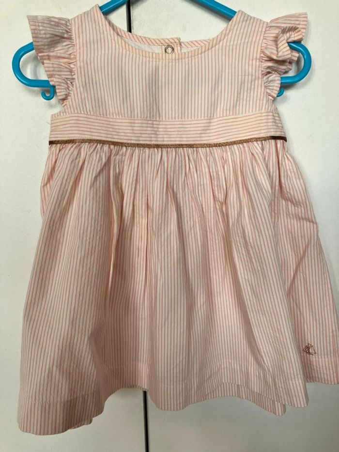 Jolie robe rayée rose/blanc sans manches été 6 mois Petit bateau