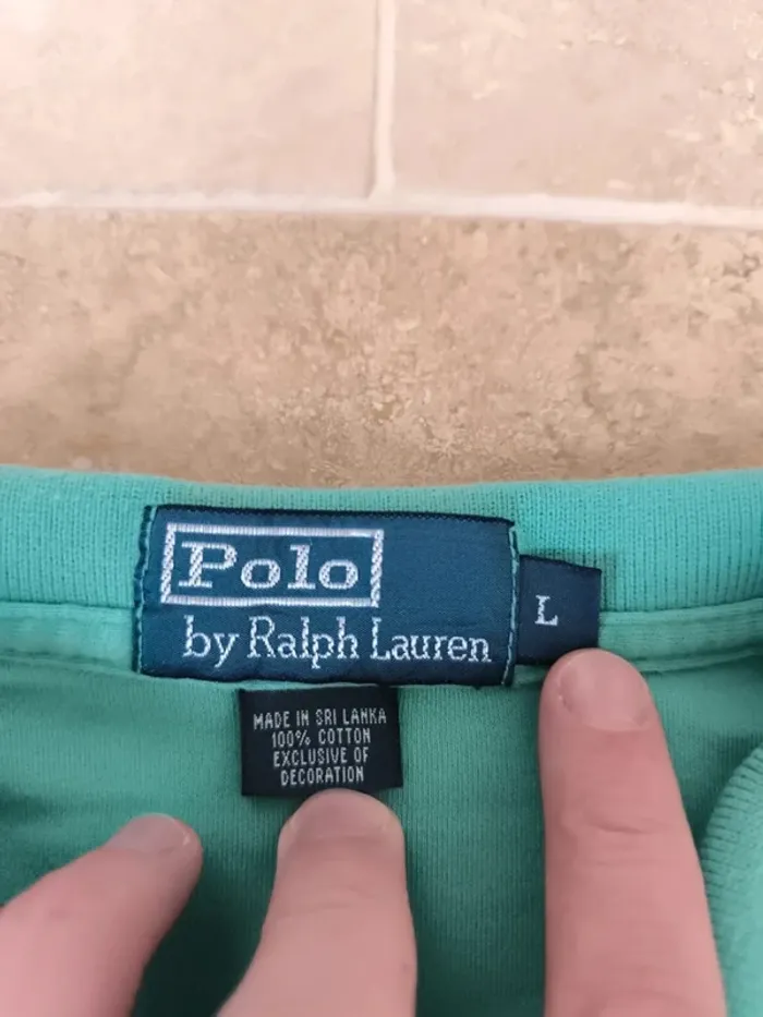 Polo Ralph Lauren homme L pima coton vert menthe logo orange excellent état petit défaut - photo numéro 3
