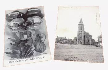 2 Cartes postales anciennes Sartilly  (Manche)  Une pensée de Sartilly  / Place de l' Eglise