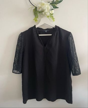 🌸Blouse manches 3/4 noire avec dentelle Kiabi taille 38🌸