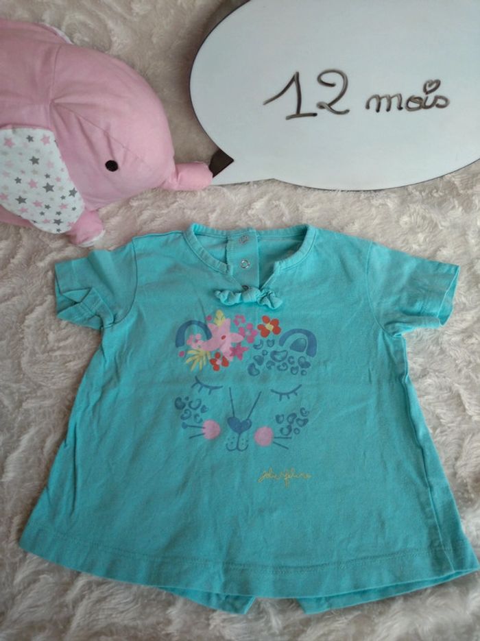 Tee shirt chemise manches courtes Fille 12 mois Jolie féline Panthère léopard 100% coton