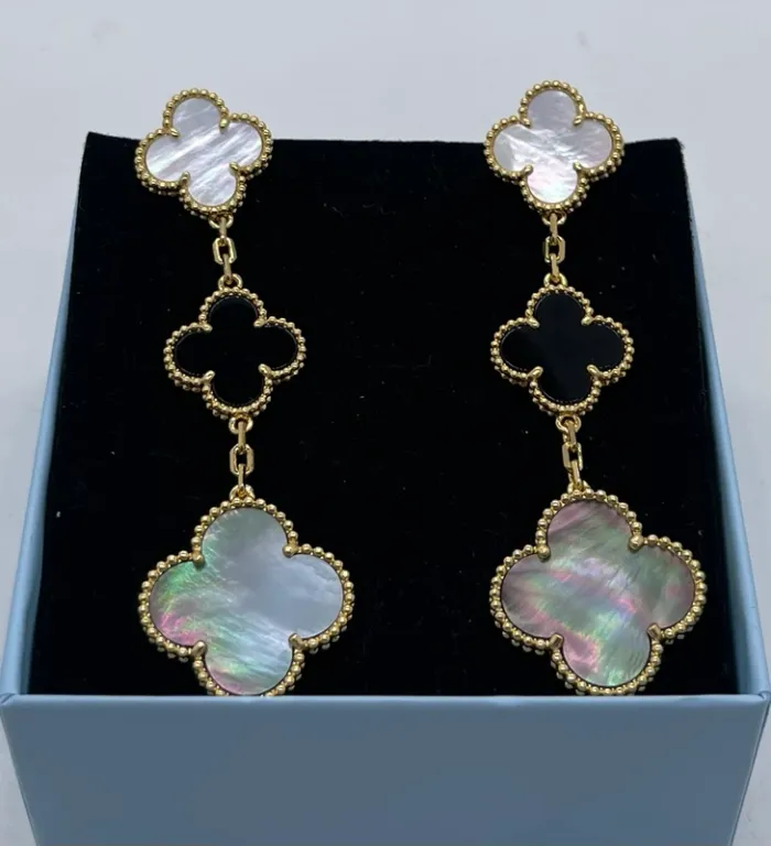 Boucles d’oreilles pendantes trèfles nacré naturelle - photo numéro 7