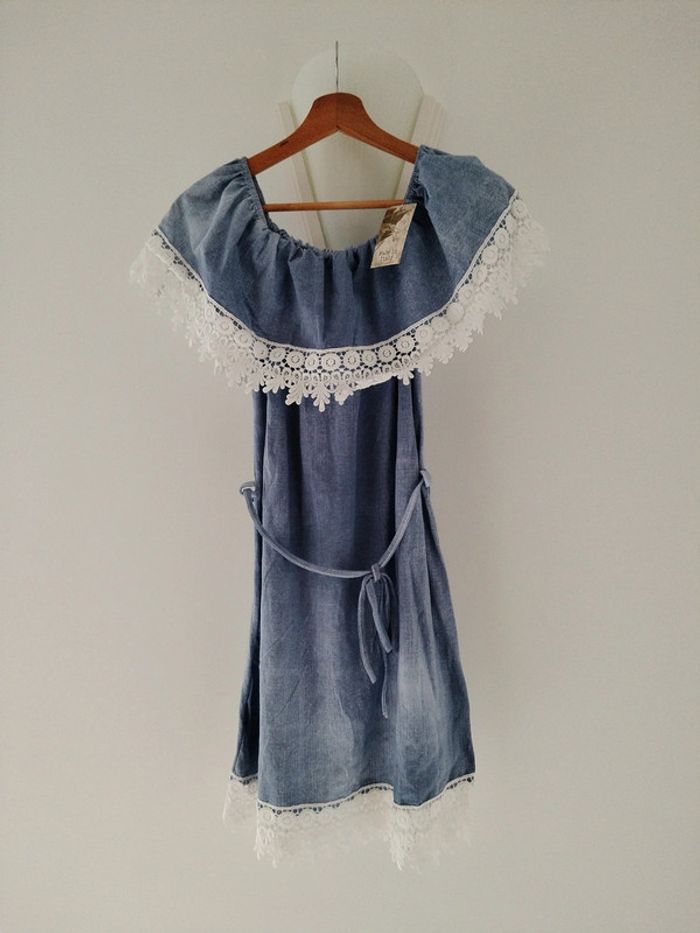 Robe tunique effet jean avec dentelles bleu